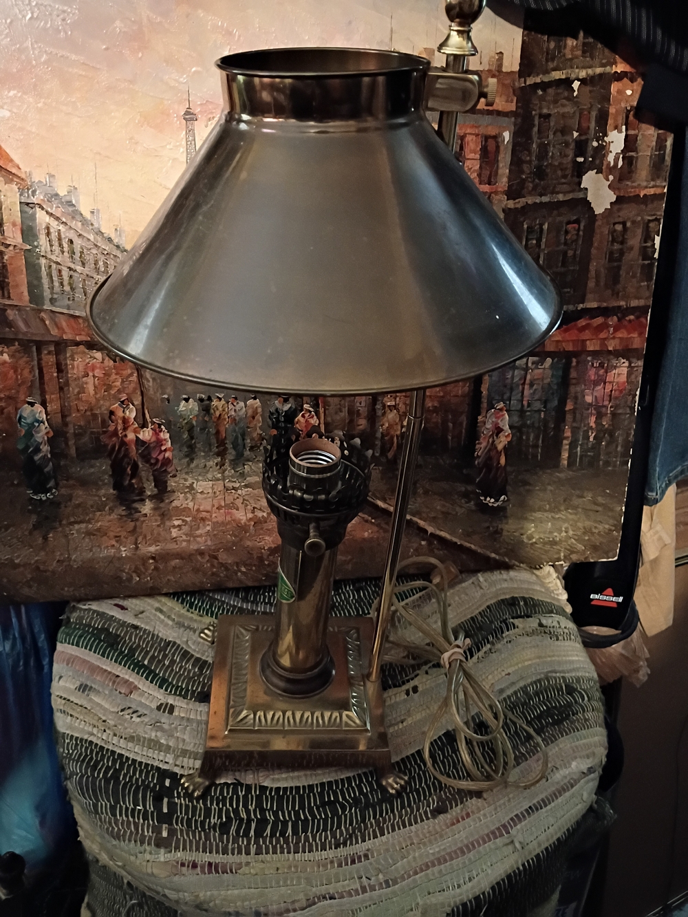 Vintage Brass Desk Lamp with Wide Metal Shade